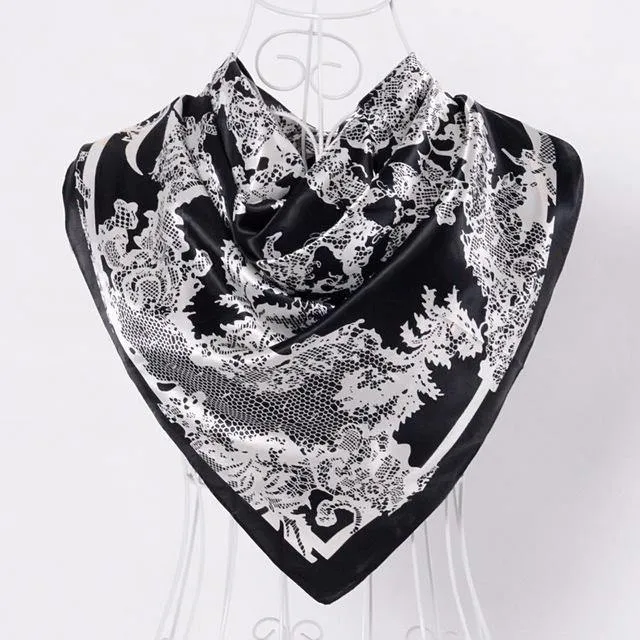 Elegent Women Large Square Silk Scarf Printed,90*90cm Fashion Spring And Autumn Grey And Purple Polyester Silk Scarf Shawl