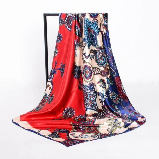 Elegent Women Large Square Silk Scarf Printed,90*90cm Fashion Spring And Autumn Grey And Purple Polyester Silk Scarf Shawl