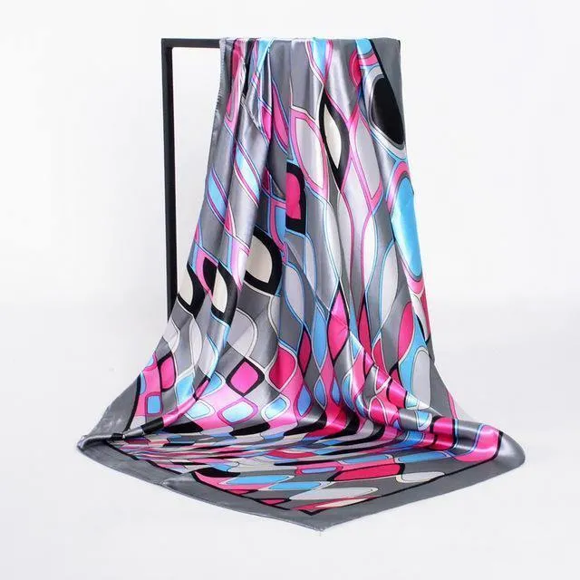 Elegent Women Large Square Silk Scarf Printed,90*90cm Fashion Spring And Autumn Grey And Purple Polyester Silk Scarf Shawl