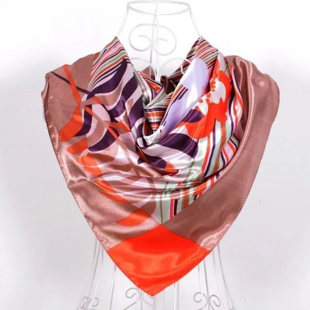 Elegent Women Large Square Silk Scarf Printed,90*90cm Fashion Spring And Autumn Grey And Purple Polyester Silk Scarf Shawl