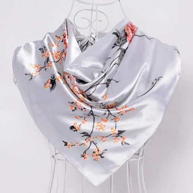 Elegent Women Large Square Silk Scarf Printed,90*90cm Fashion Spring And Autumn Grey And Purple Polyester Silk Scarf Shawl