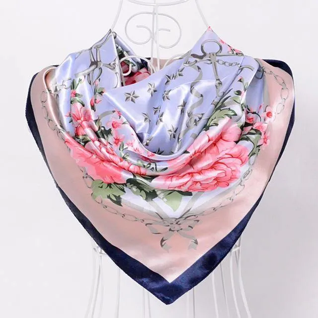 Elegent Women Large Square Silk Scarf Printed,90*90cm Fashion Spring And Autumn Grey And Purple Polyester Silk Scarf Shawl