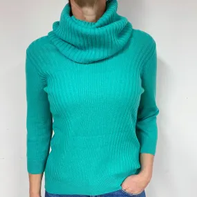 Emerald Green Ribbed Cashmere Cowl Neck Jumper Medium