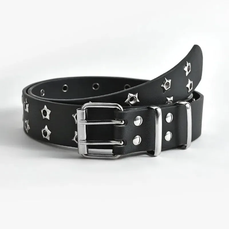 Fashion Men Women Punk style Chain Belt Adjustable Hollow star Double breasted Buckle Metal Buckle Leather Jeans Waistband