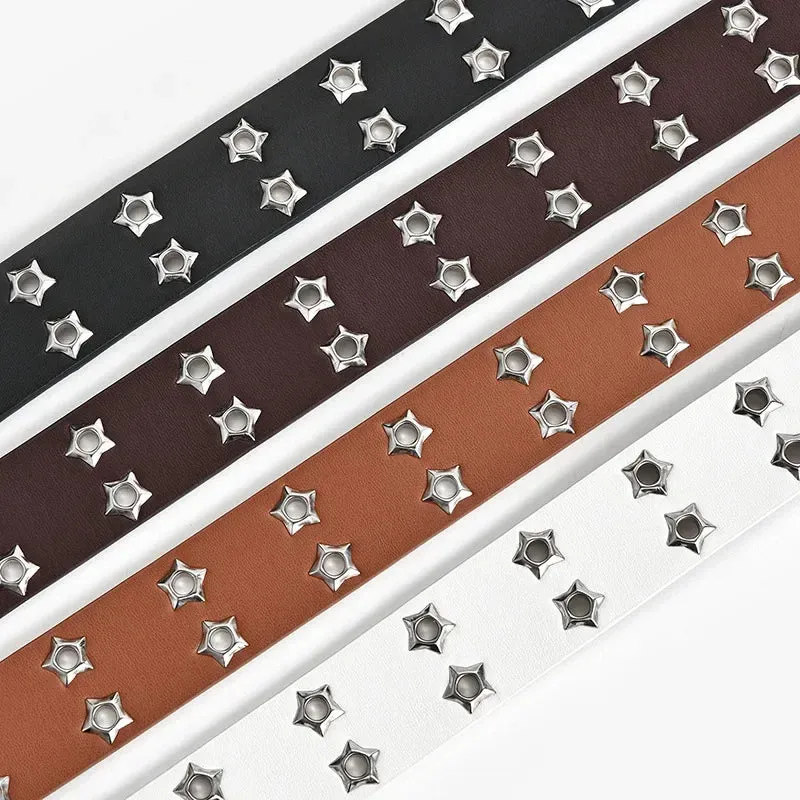 Fashion Men Women Punk style Chain Belt Adjustable Hollow star Double breasted Buckle Metal Buckle Leather Jeans Waistband