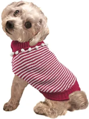 Fashion Pet Pom Pom Stripe Dog Sweater Raspberry - Small