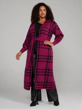 Fashion To Figure - Belted Plaid Long Cardigan