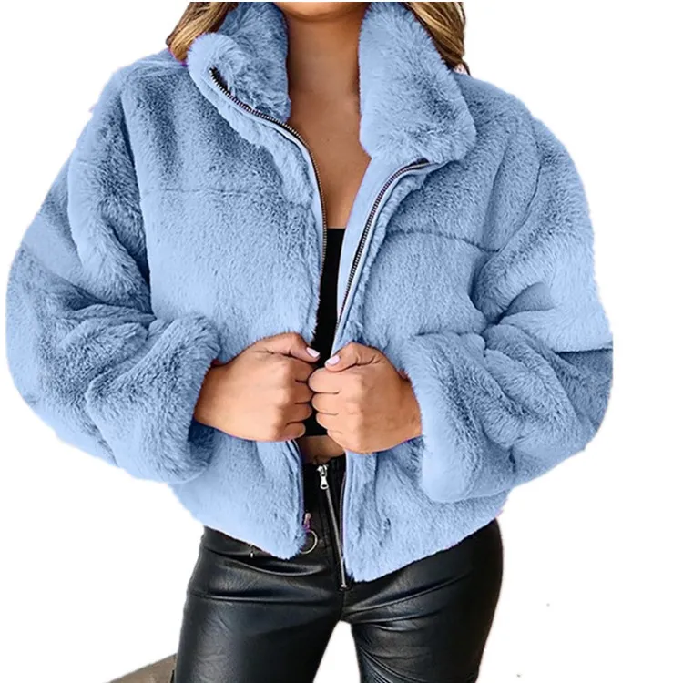 Faux Fur Collared Long Sleeve Cropped Jacket