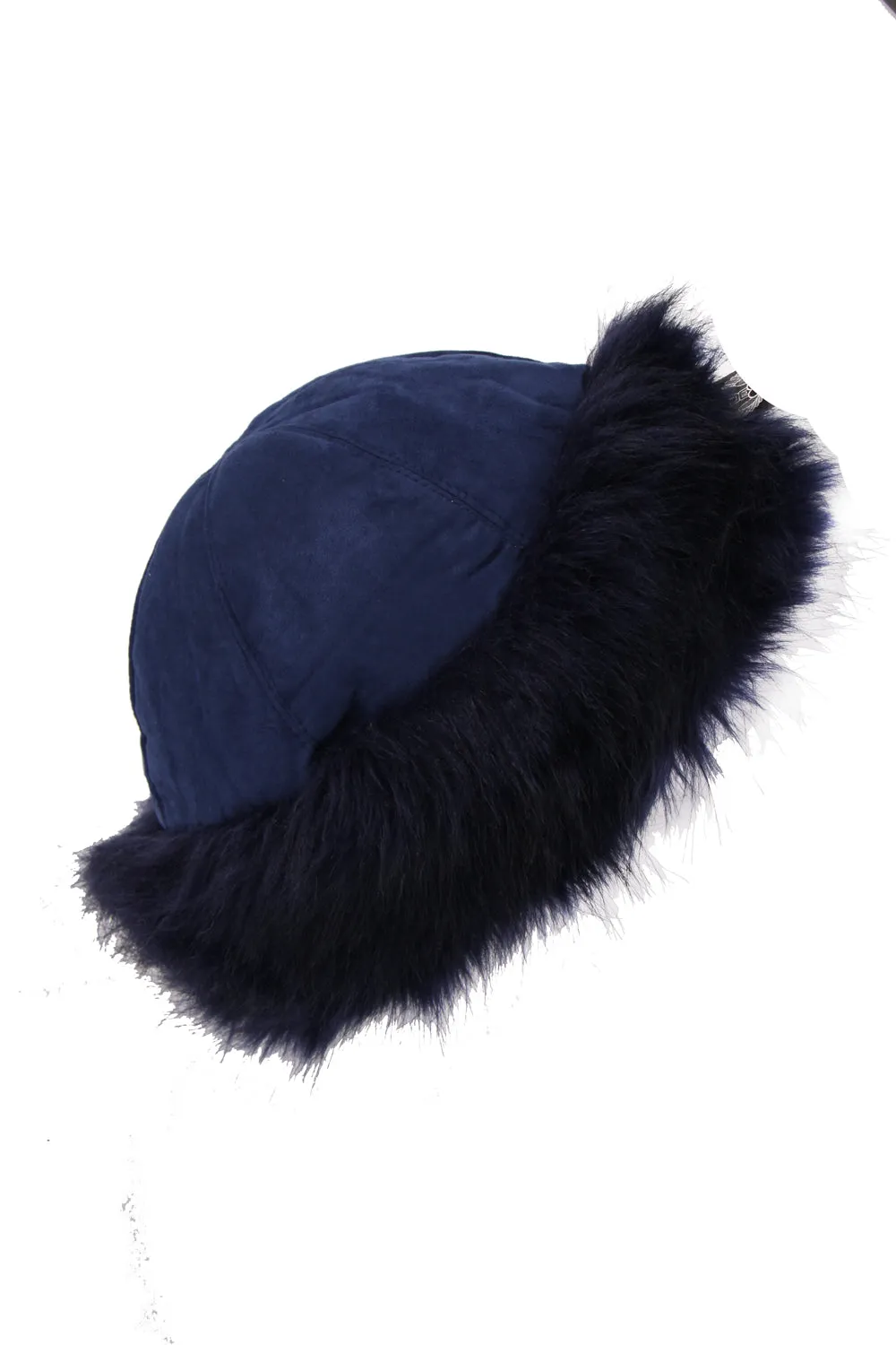 Faux Suede Faux Fur Trim Russian Hat