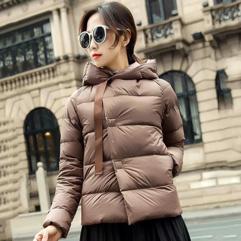 Female Winter Coat Ultra Light Down Jacket Puffer Jacket Brand Jackets Weightless Parkas Hooded Parka Casual Button Outwear