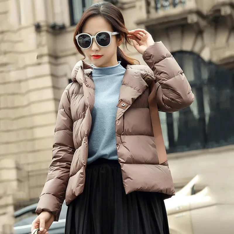 Female Winter Coat Ultra Light Down Jacket Puffer Jacket Brand Jackets Weightless Parkas Hooded Parka Casual Button Outwear