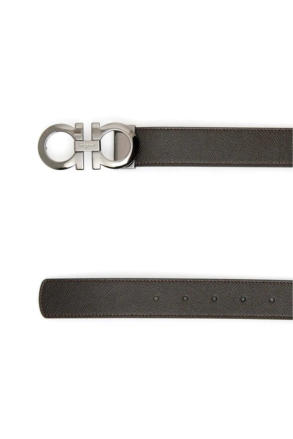 Ferragamo Reversible Two-Tone Leather Belt with Metallic Buckle