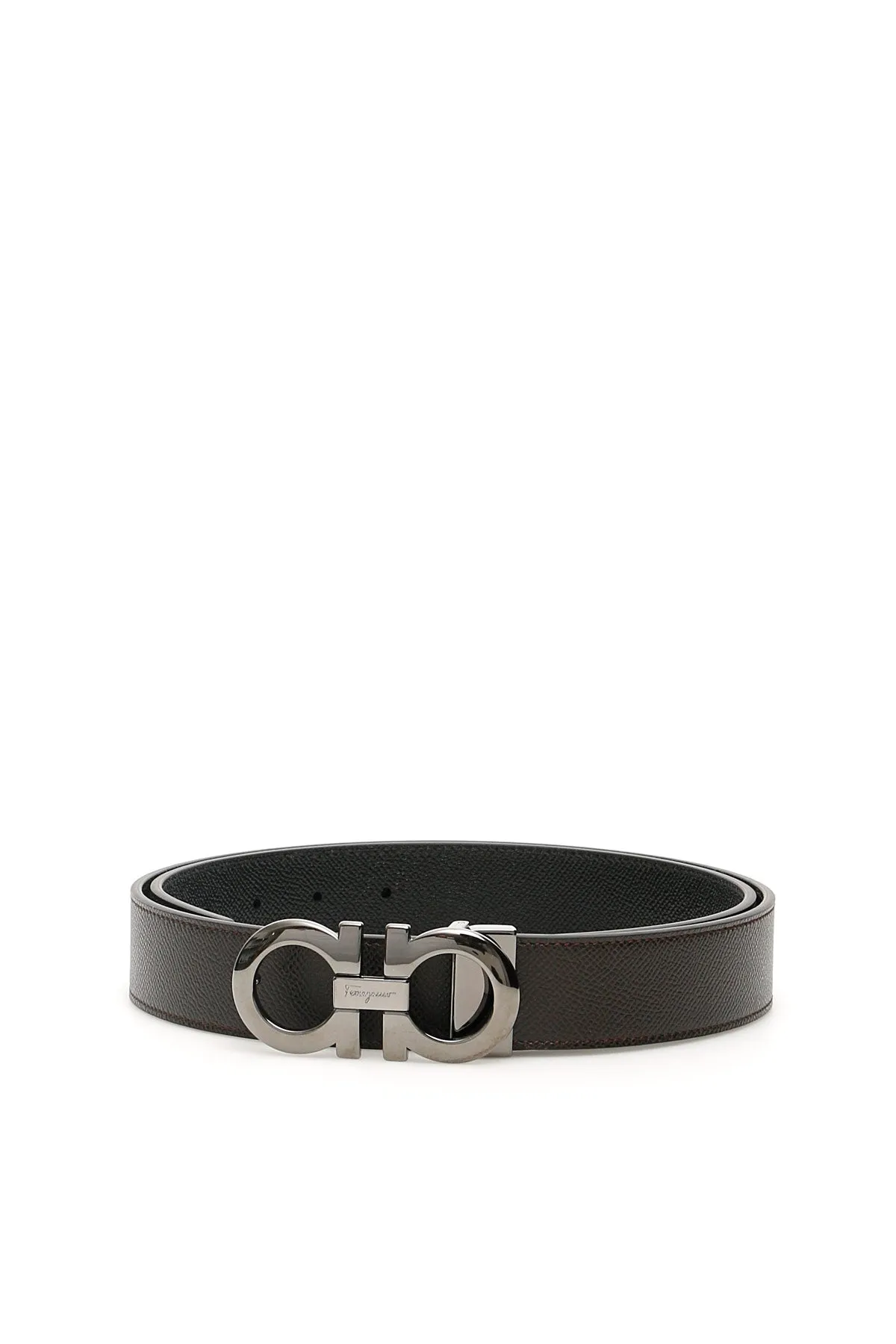 Ferragamo Reversible Two-Tone Leather Belt with Metallic Buckle