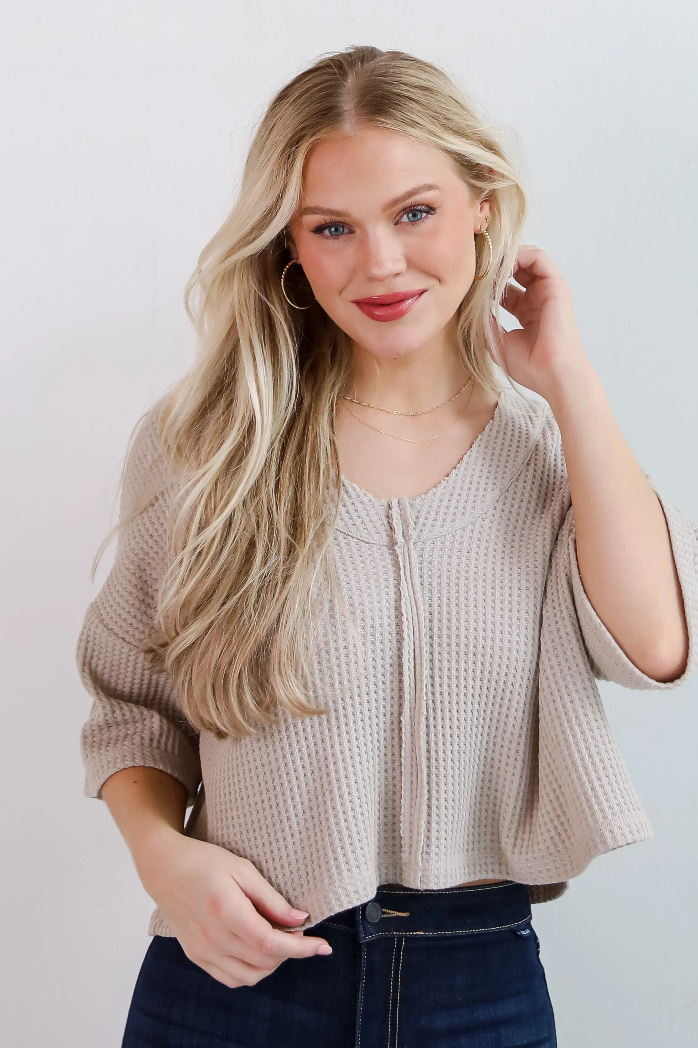 FINAL SALE - Effortless Mode Taupe Waffle Knit Tee