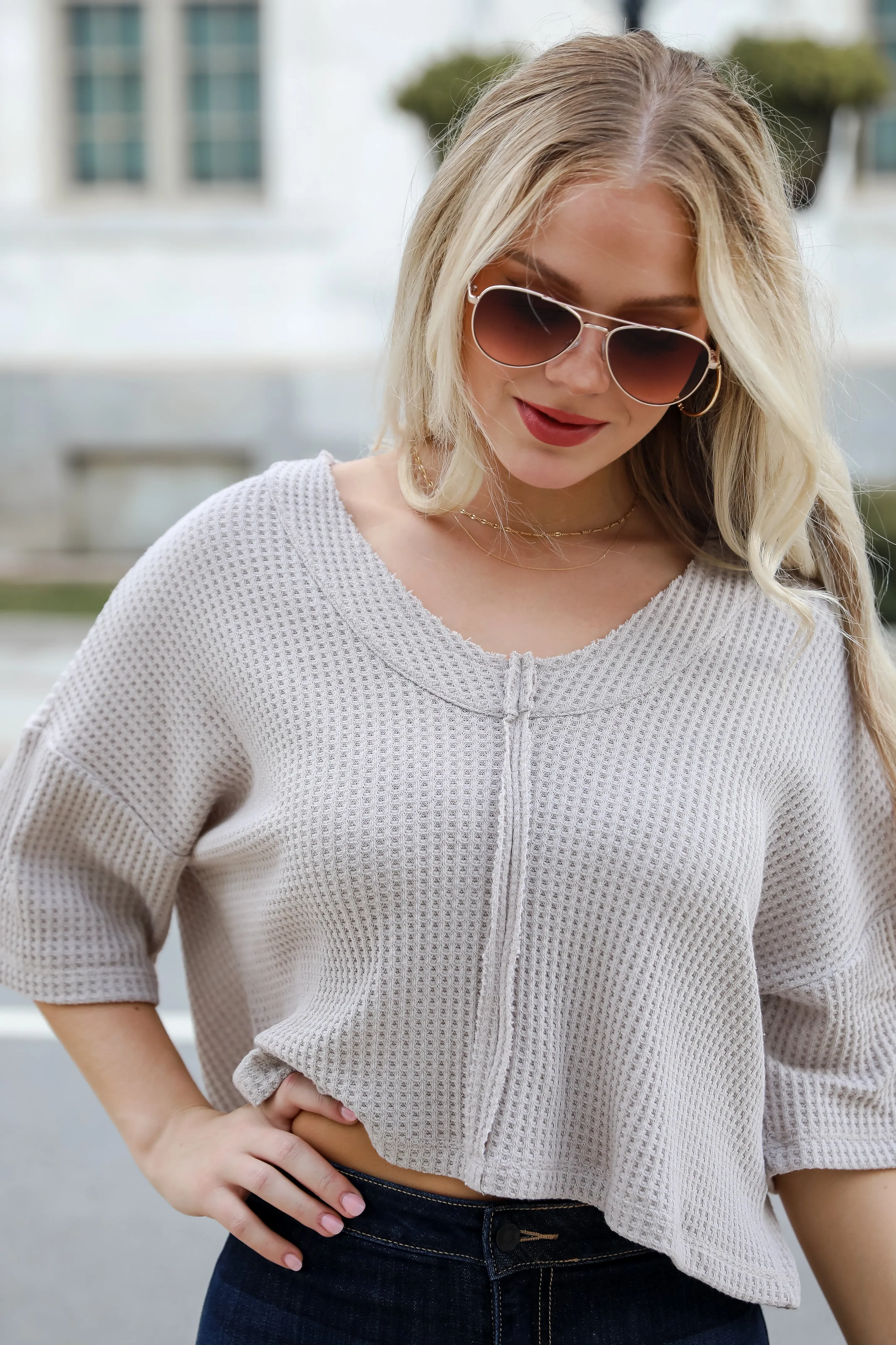 FINAL SALE - Effortless Mode Taupe Waffle Knit Tee