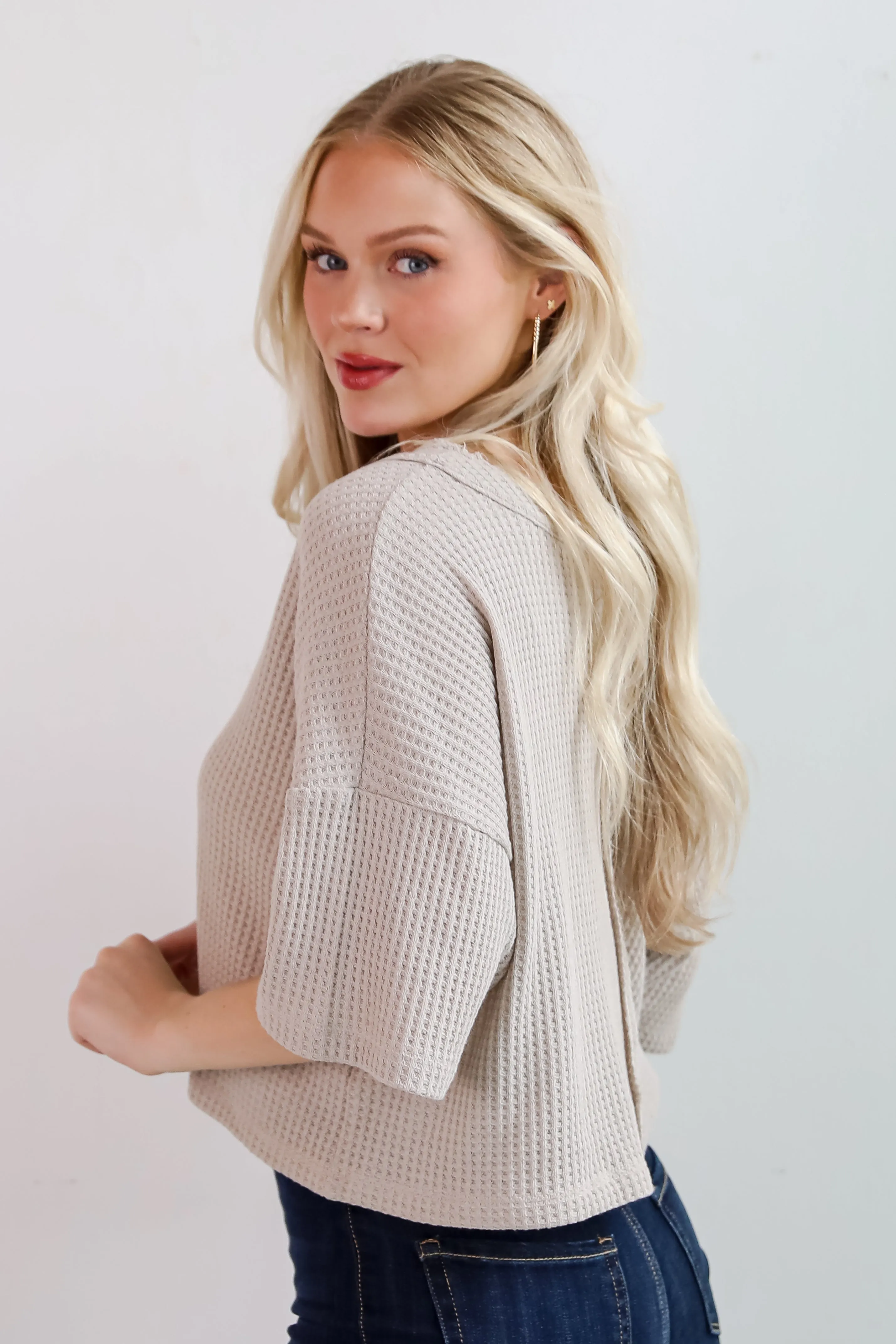 FINAL SALE - Effortless Mode Taupe Waffle Knit Tee