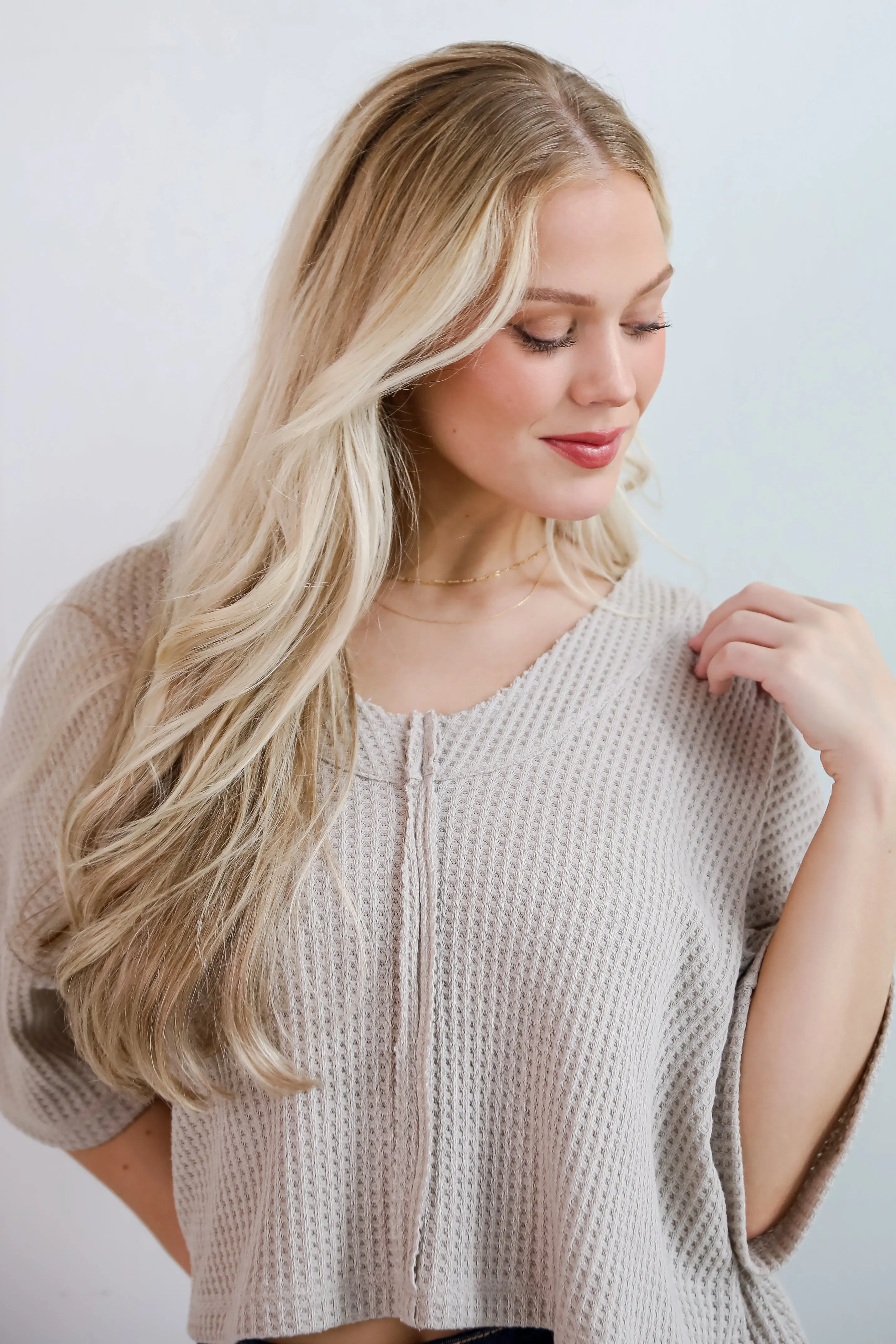 FINAL SALE - Effortless Mode Taupe Waffle Knit Tee