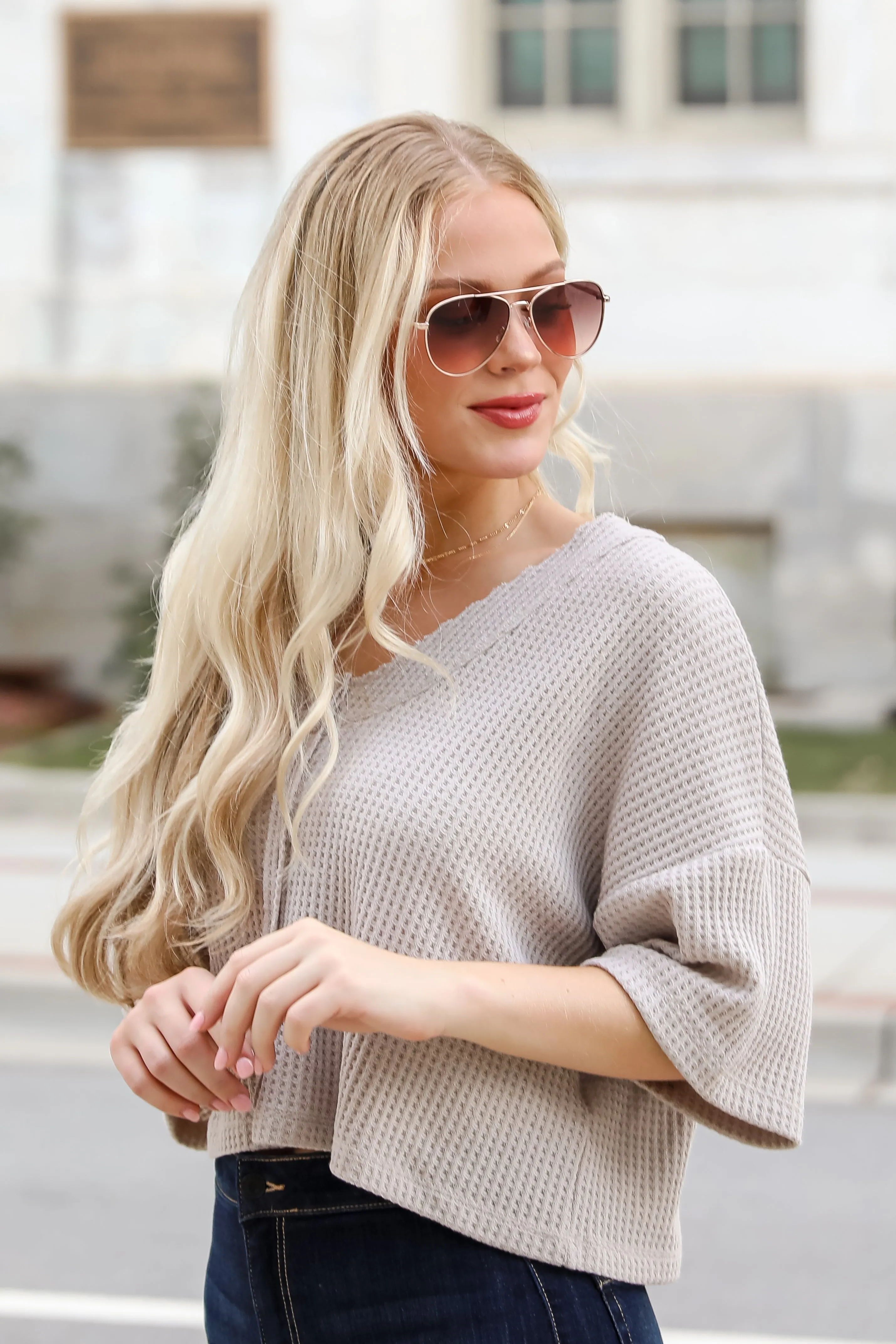 FINAL SALE - Effortless Mode Taupe Waffle Knit Tee