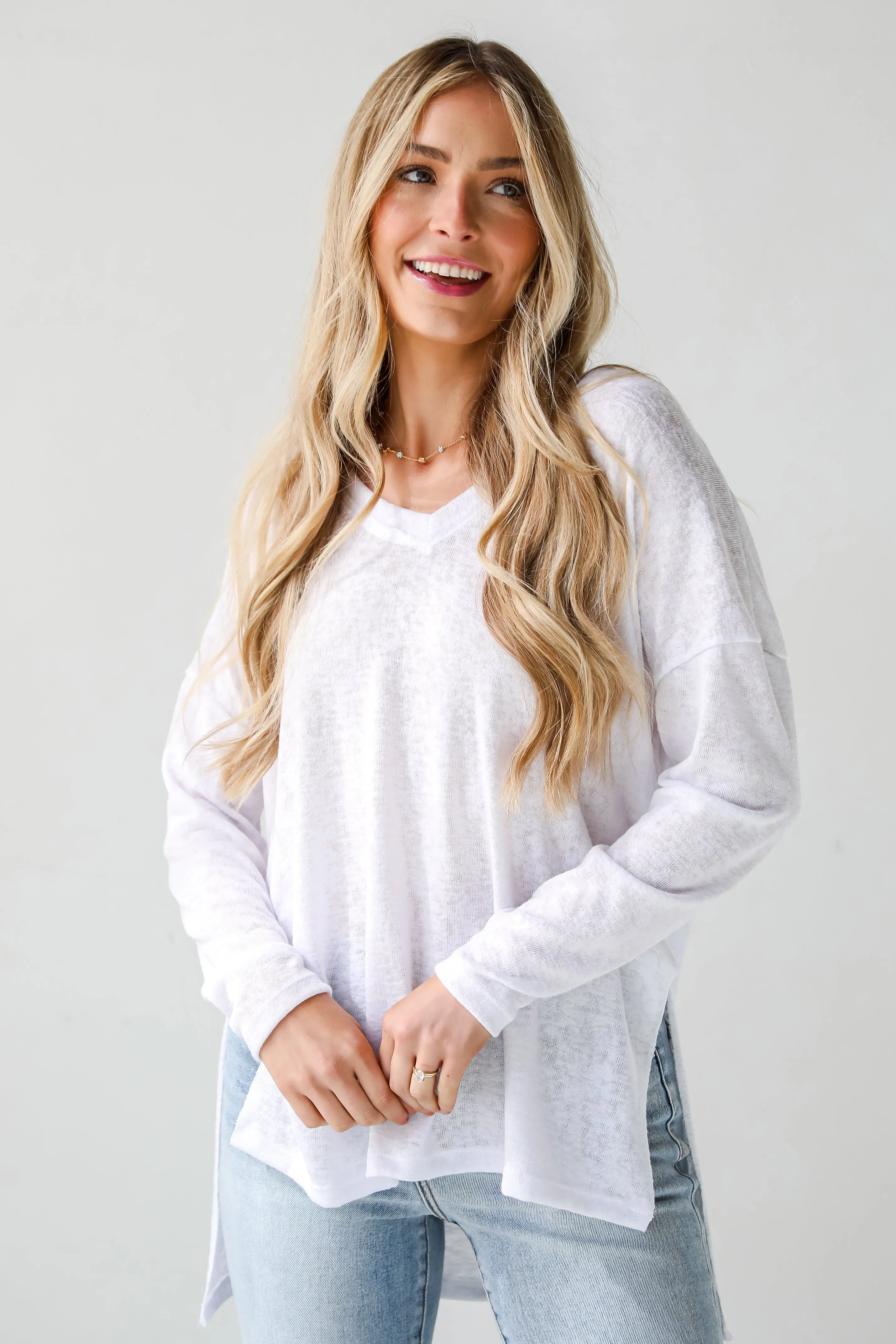 FINAL SALE - Haley White Long Sleeve Knit Top - DU DEAL