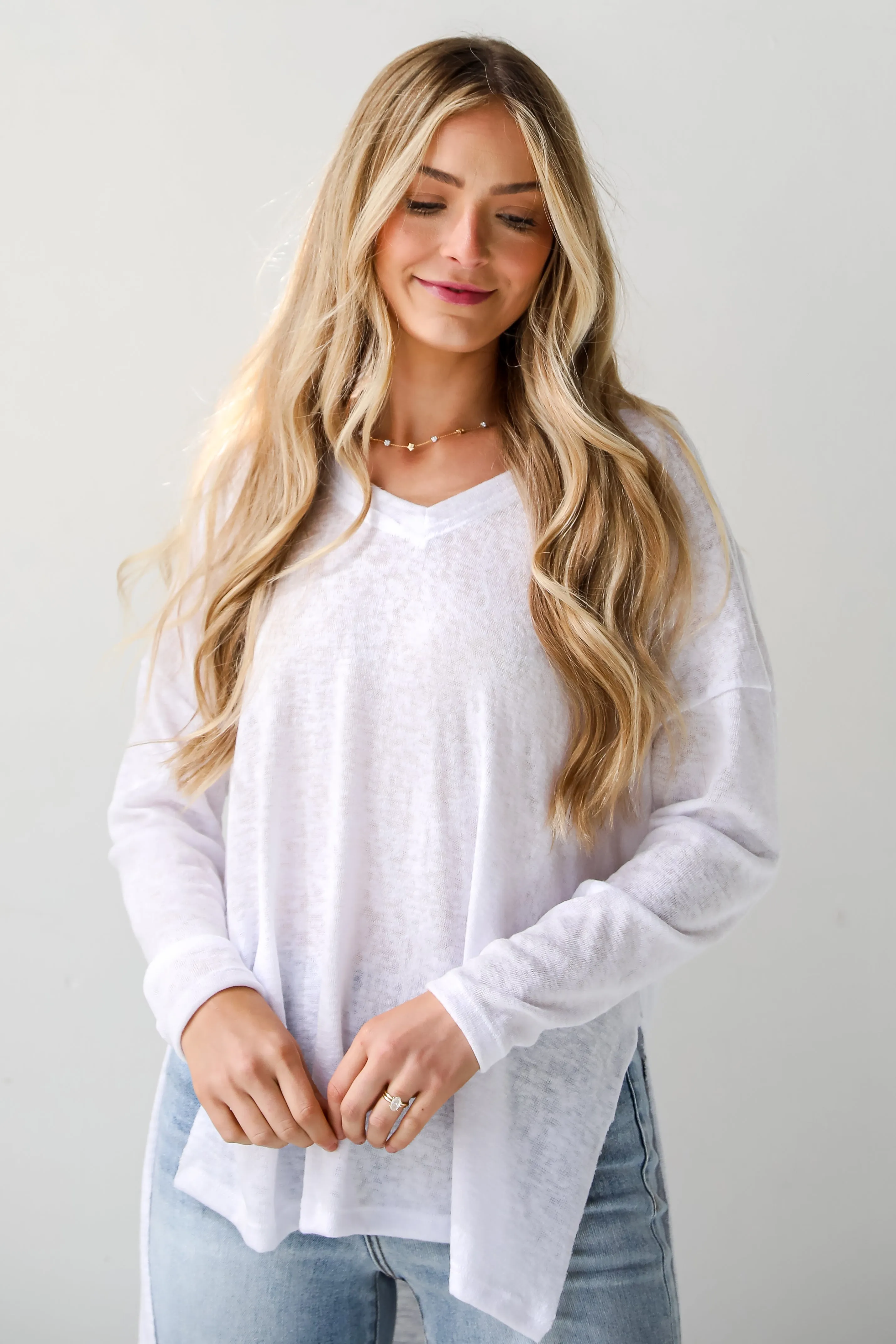 FINAL SALE - Haley White Long Sleeve Knit Top - DU DEAL