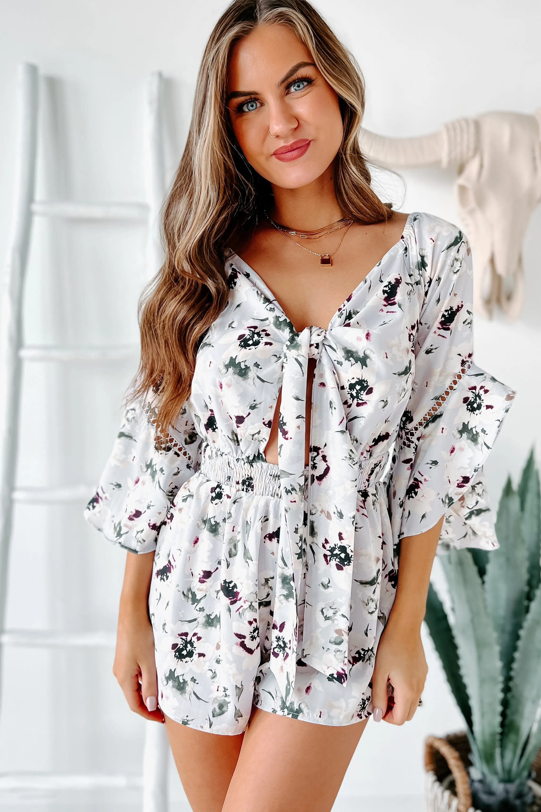 Floral Day Dream Cut Out Floral Romper (Lavender)