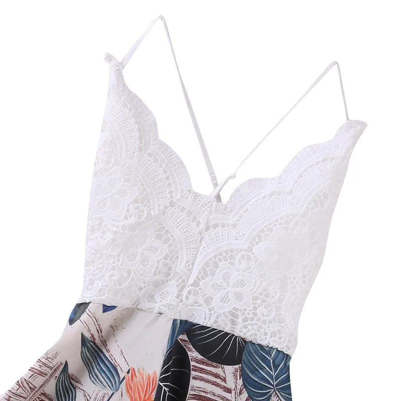 FLORAL LACE BACKLESS ROMPER