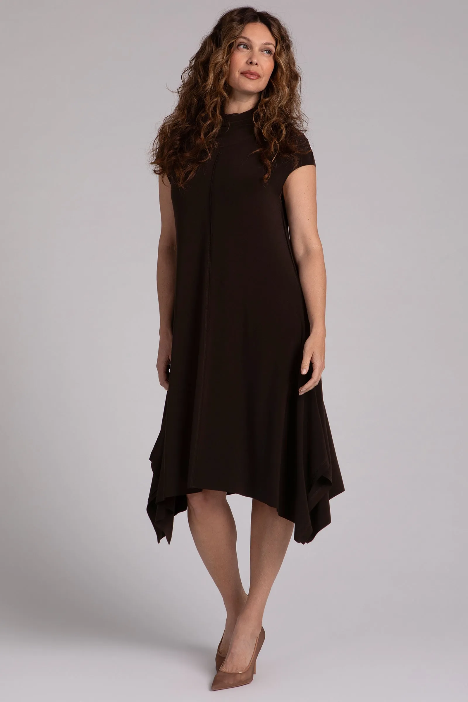 Flounce Funnel Neck Dress | Chocolate