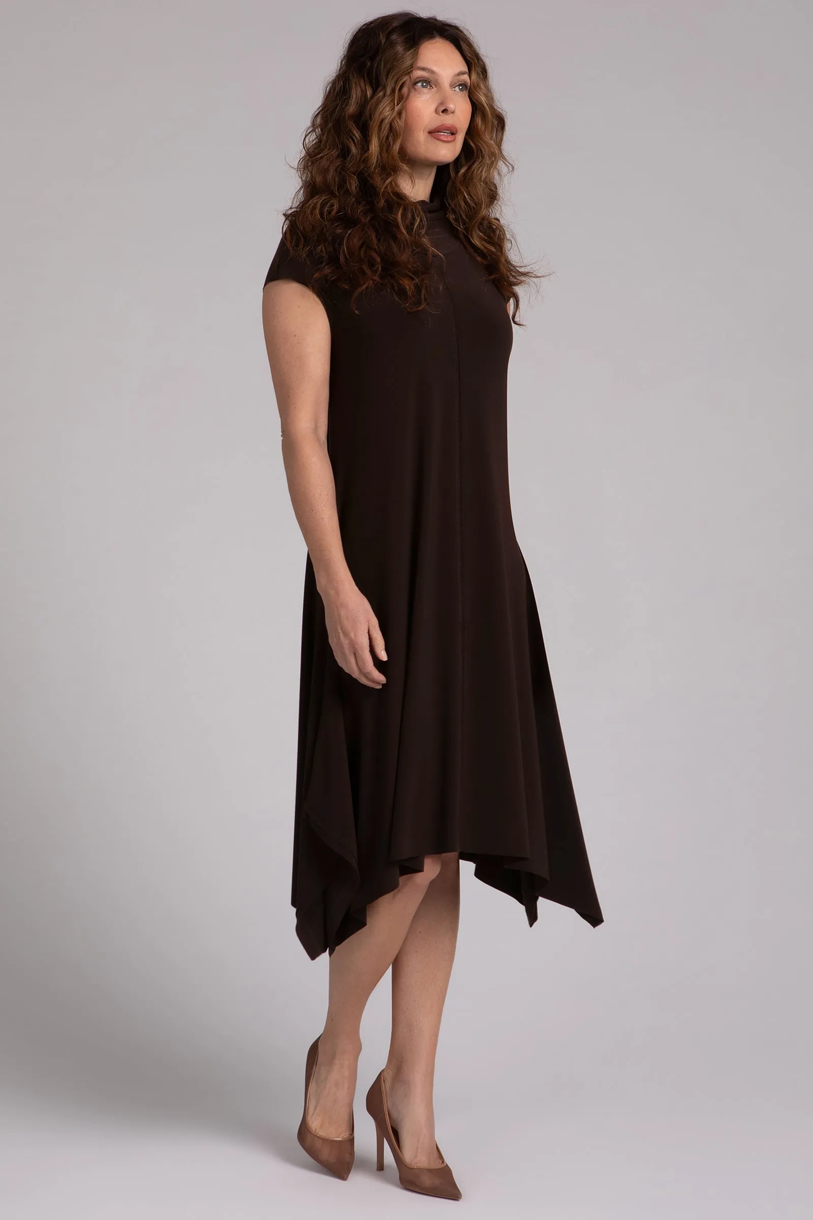 Flounce Funnel Neck Dress | Chocolate