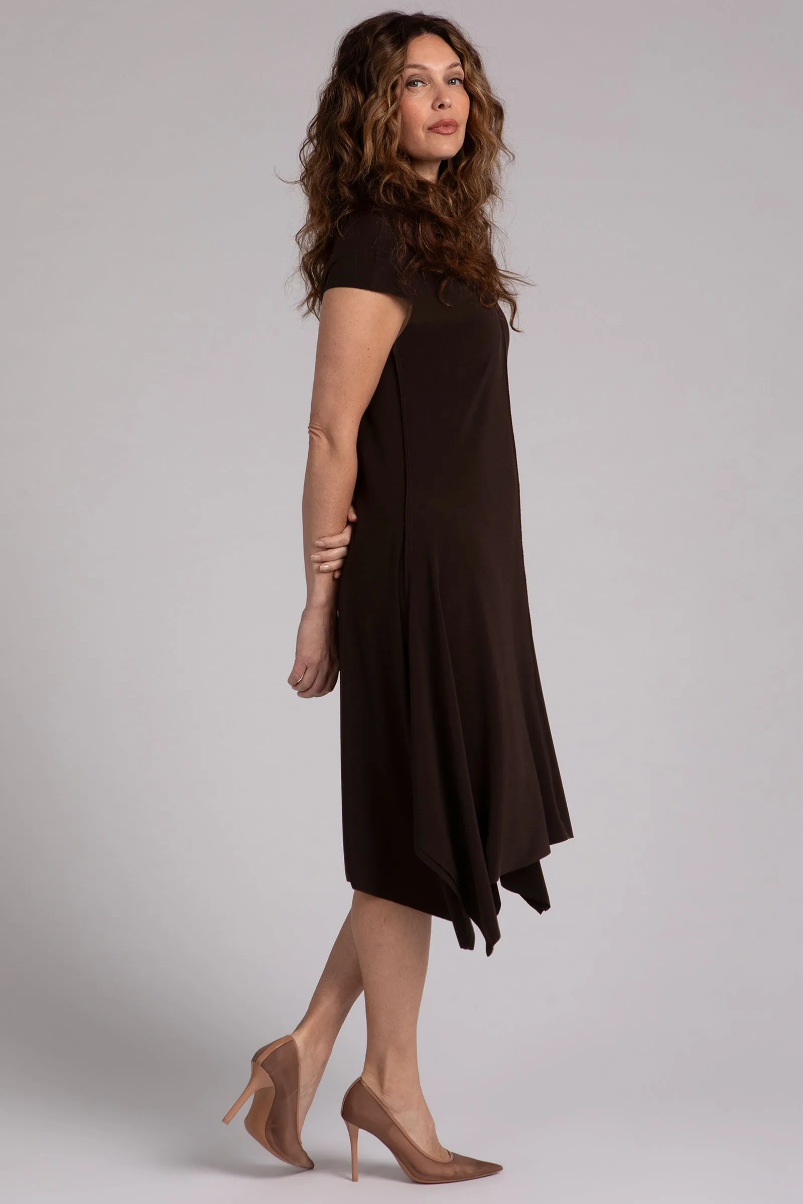 Flounce Funnel Neck Dress | Chocolate