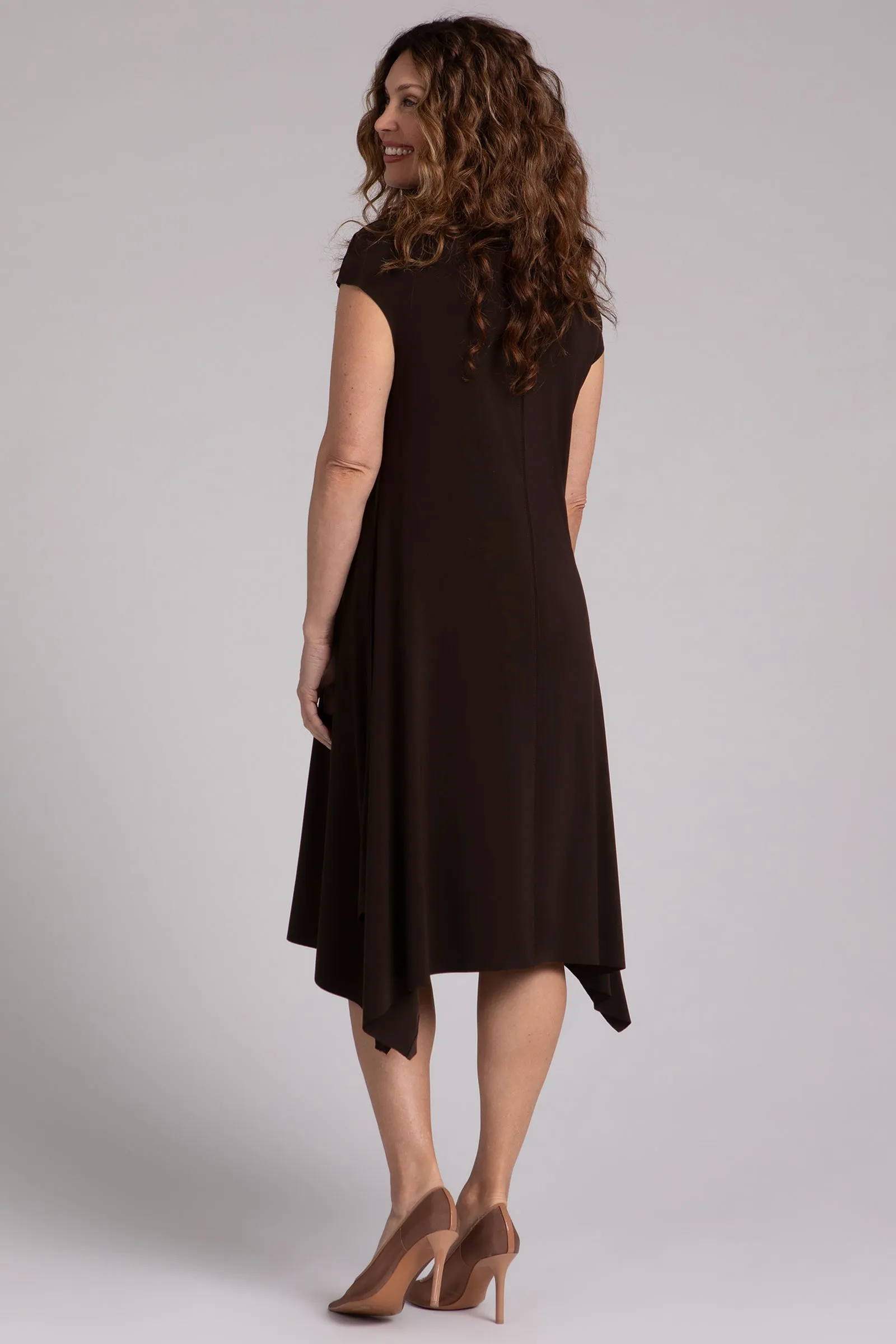 Flounce Funnel Neck Dress | Chocolate