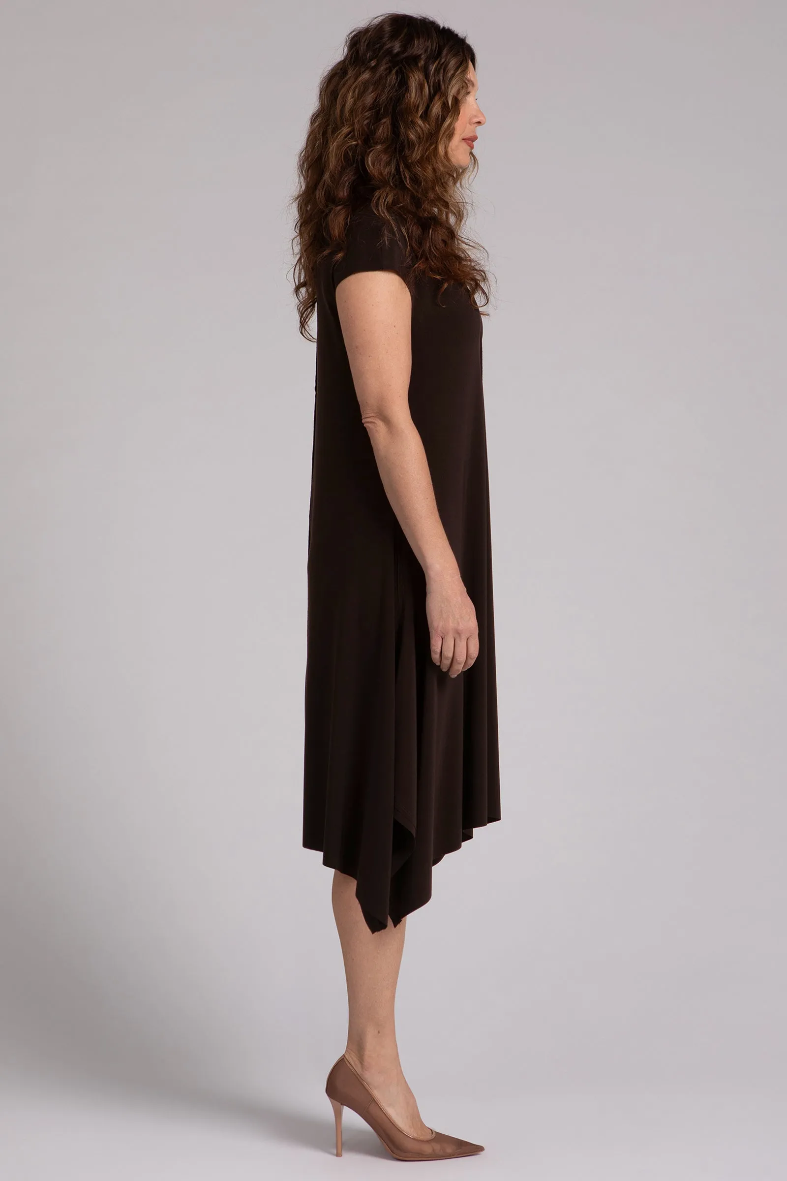 Flounce Funnel Neck Dress | Chocolate