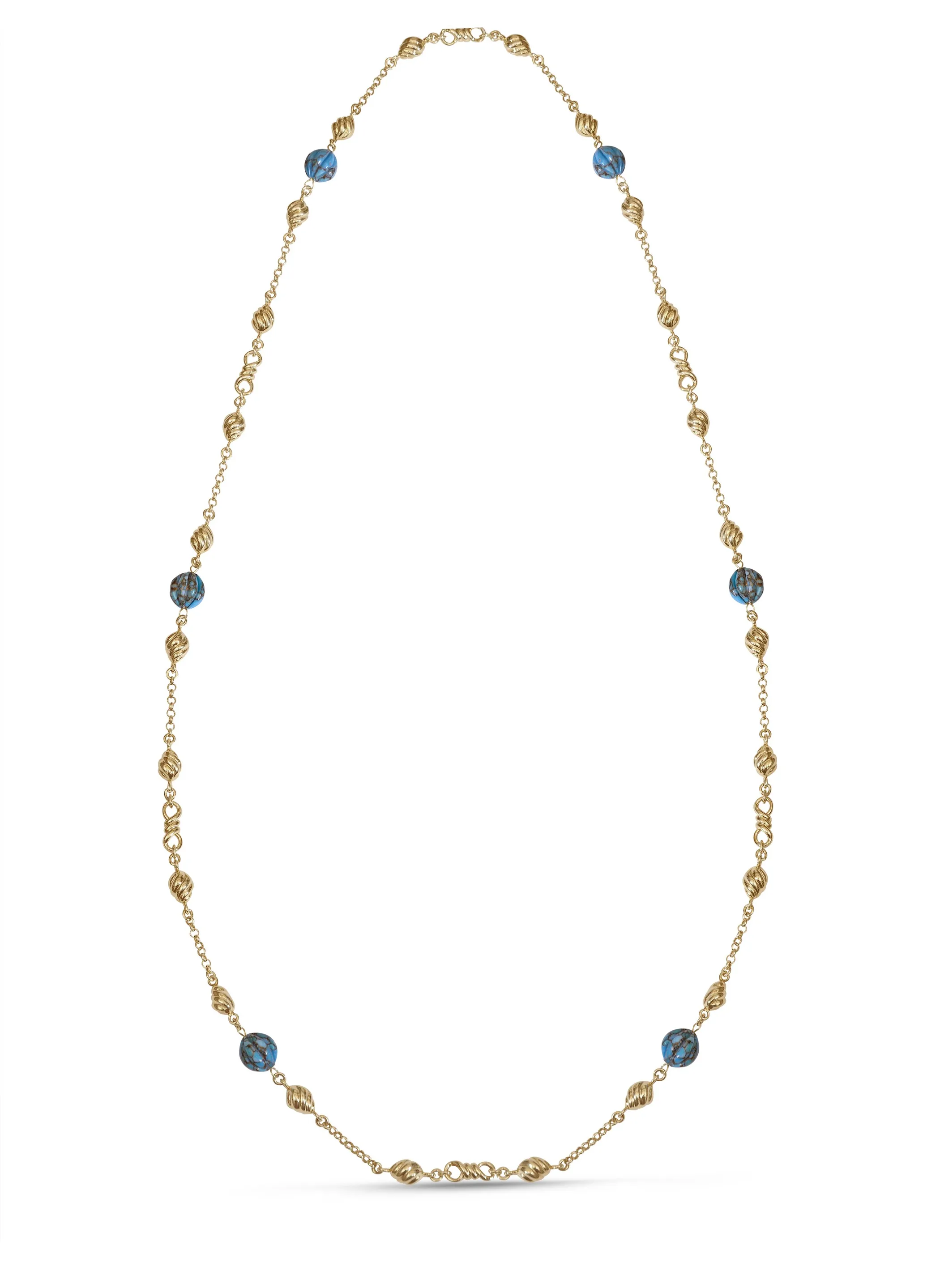 Free Spirit Turquoise & Pearl Diamond Necklace in 14K Yellow Gold Plated Sterling Silver