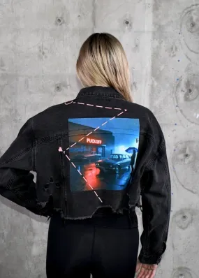 FUCK OFF Crop Denim Jacket