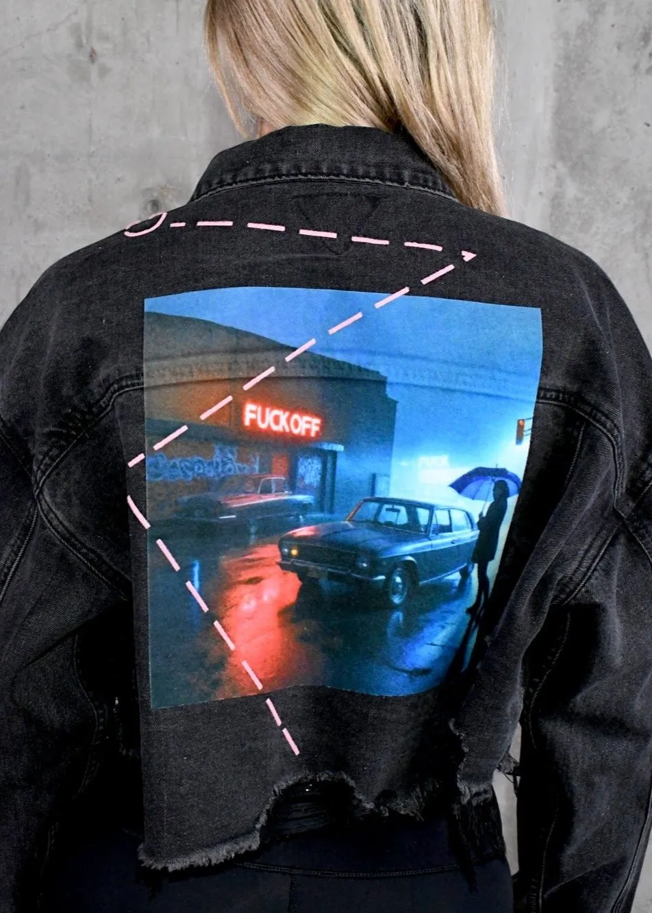 FUCK OFF Crop Denim Jacket