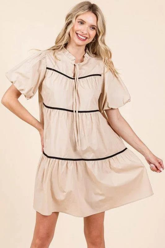 Geegee Piping Detailed Babydoll Mini Dress