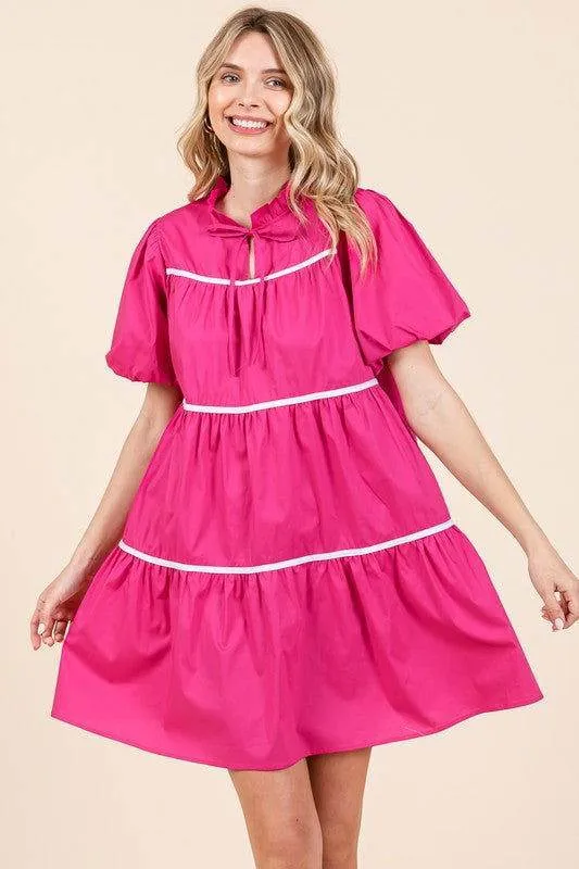 Geegee Piping Detailed Babydoll Mini Dress