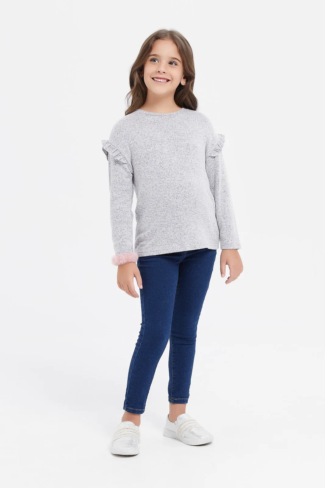 Girls Navy Skinny Fit Jeans With Scrunchy