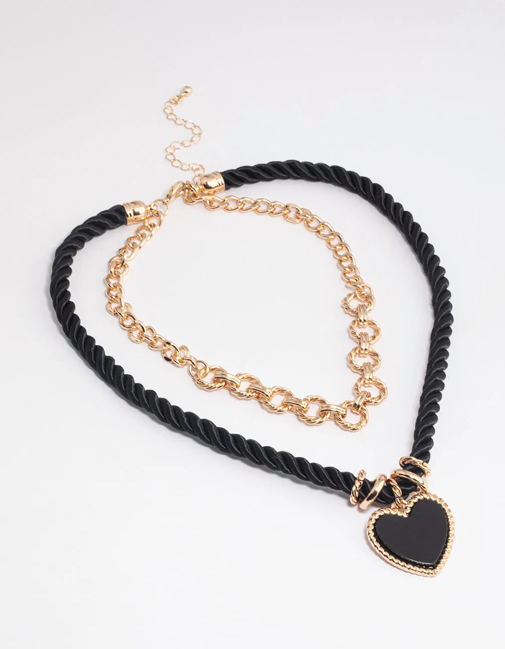 Gold Double Row Twist Rope Heart Necklace