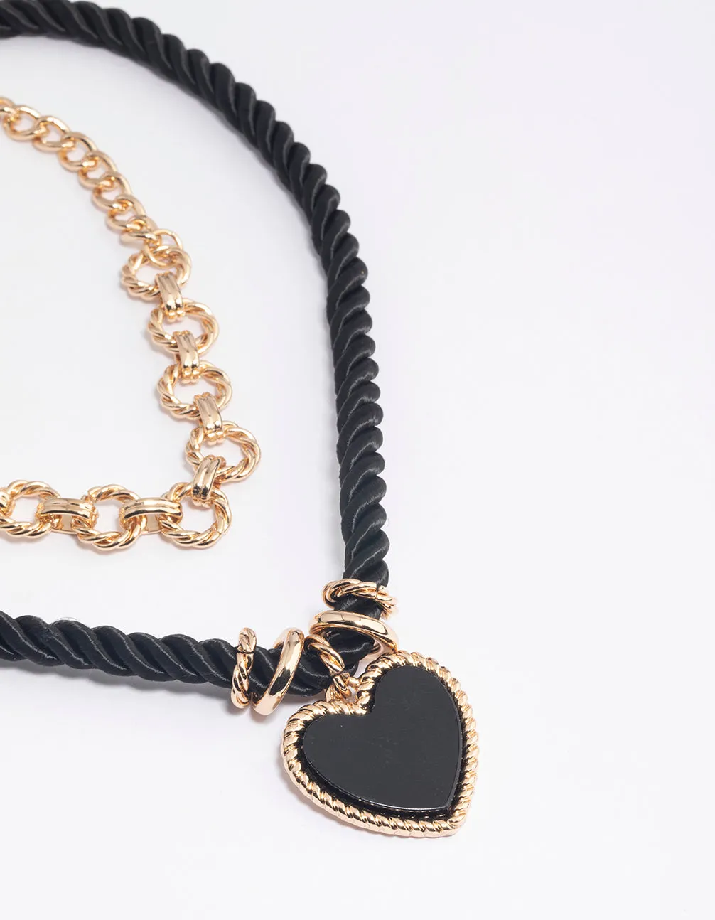 Gold Double Row Twist Rope Heart Necklace