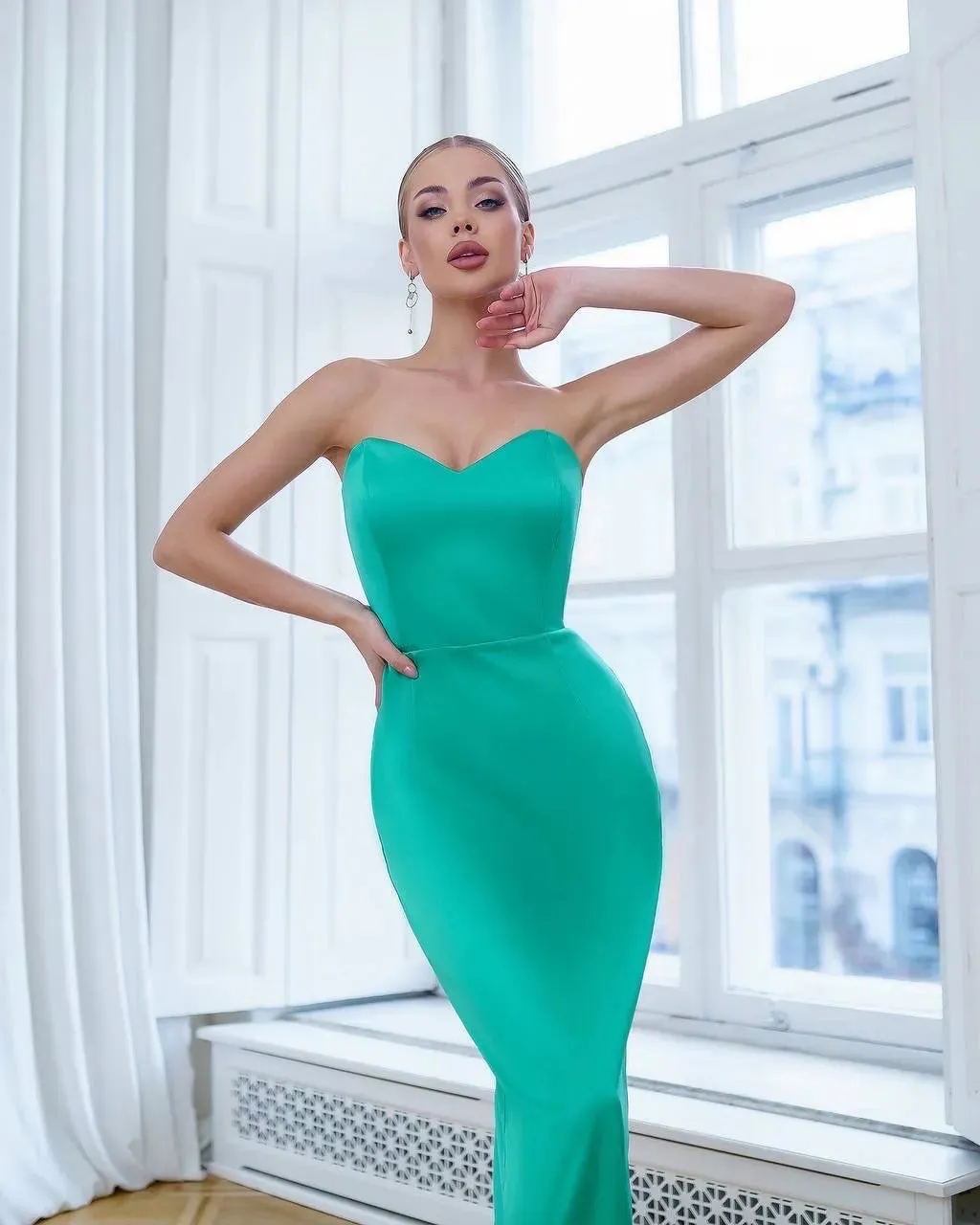 Green dress "Royal satin corset midi"