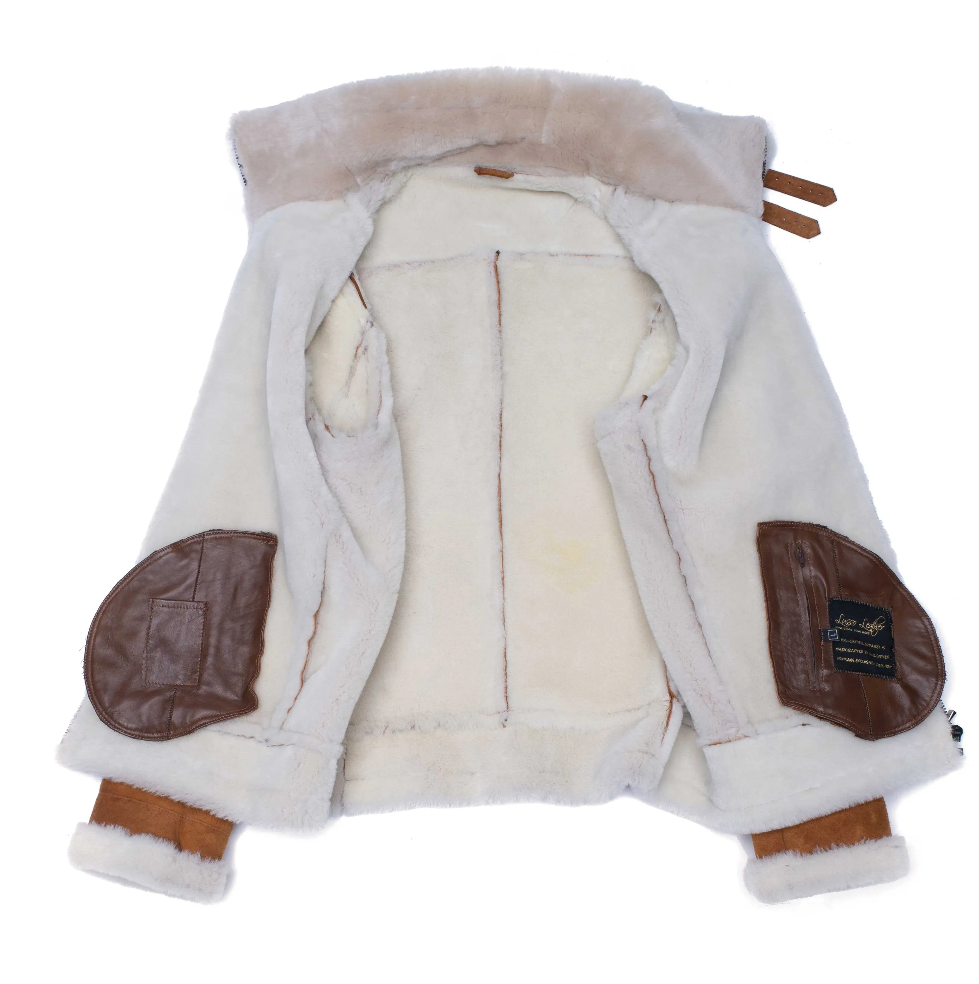 Hagan's Tan Aviator Bomber Suede Shearling Jacket