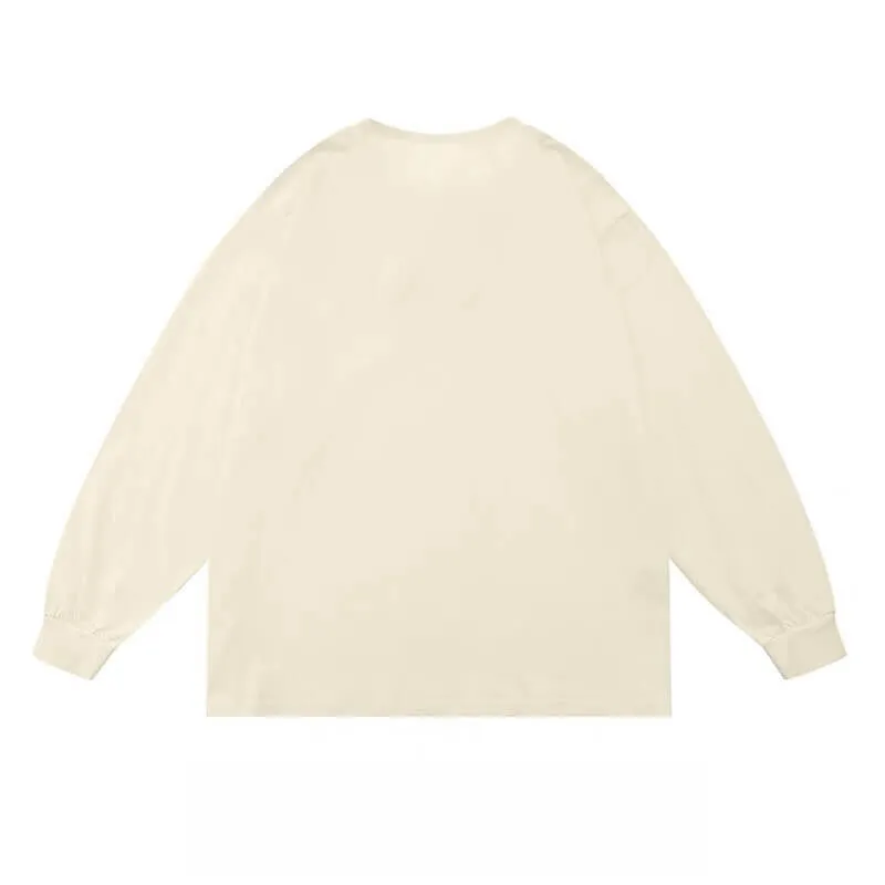 Happy Sad Face Print Aesthetic White Beige Sweatshirt