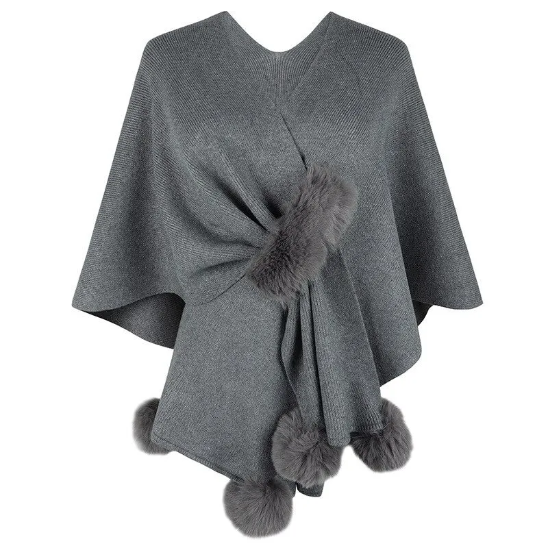 High-Fashion Oversized Autumn & Winter Shawl with Pompom Accents