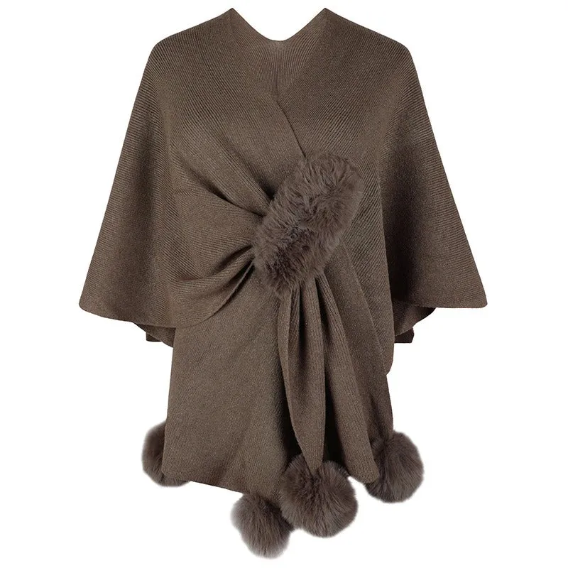 High-Fashion Oversized Autumn & Winter Shawl with Pompom Accents