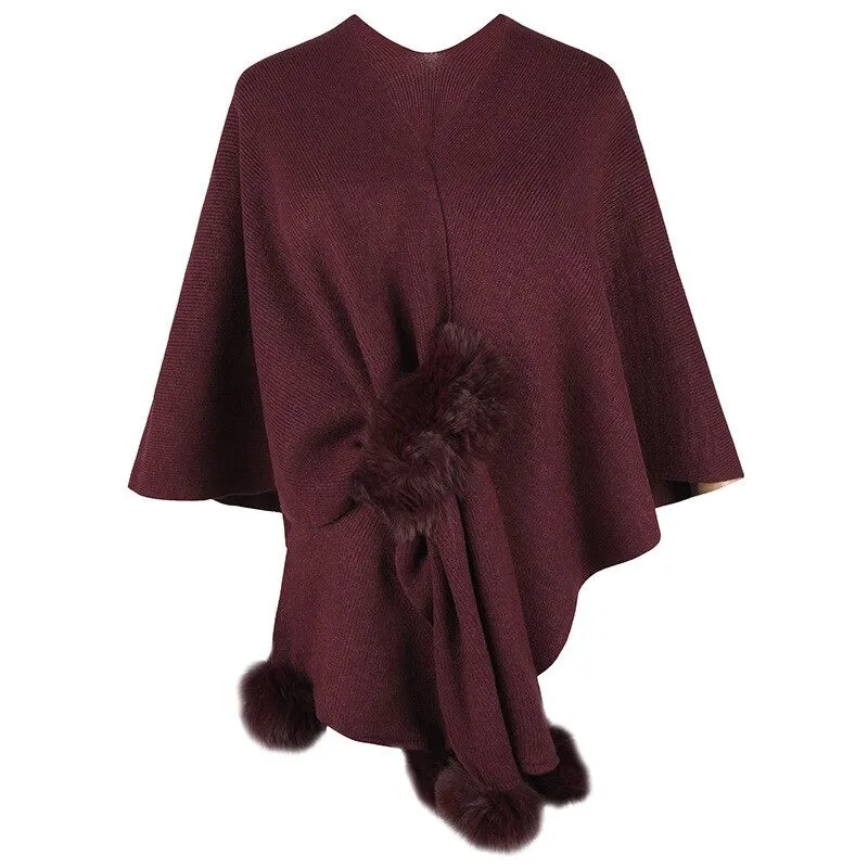 High-Fashion Oversized Autumn & Winter Shawl with Pompom Accents