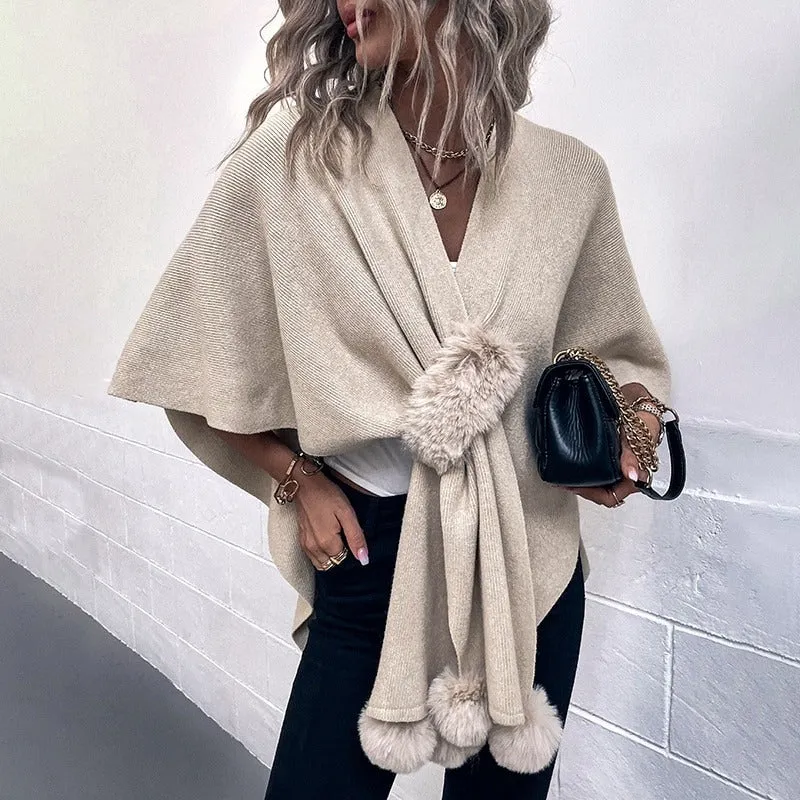 High-Fashion Oversized Autumn & Winter Shawl with Pompom Accents