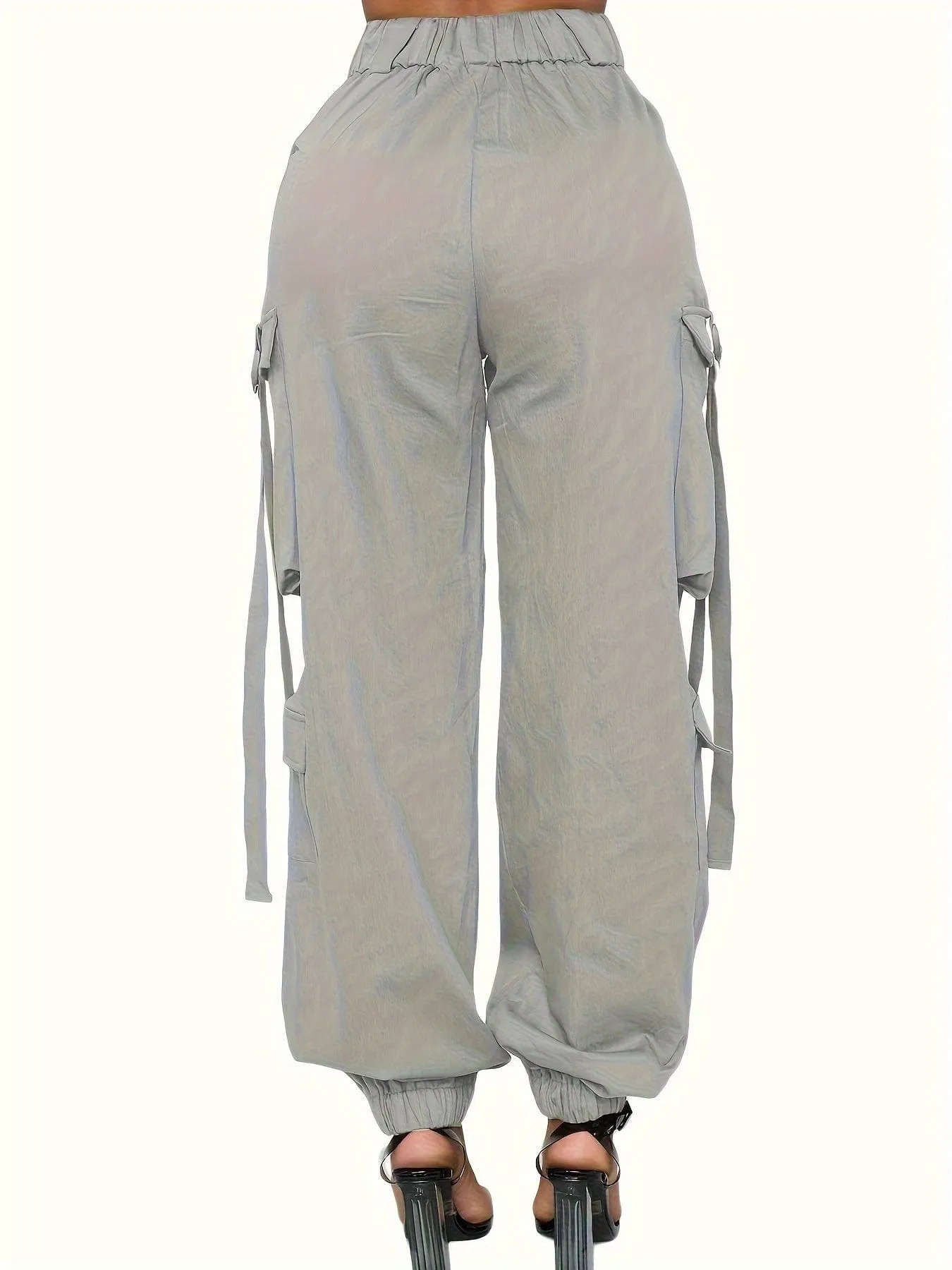 High Waist Jogger Pants - Alpha C Apparel, Solid Flap Pockets, Casual Spring/Fall