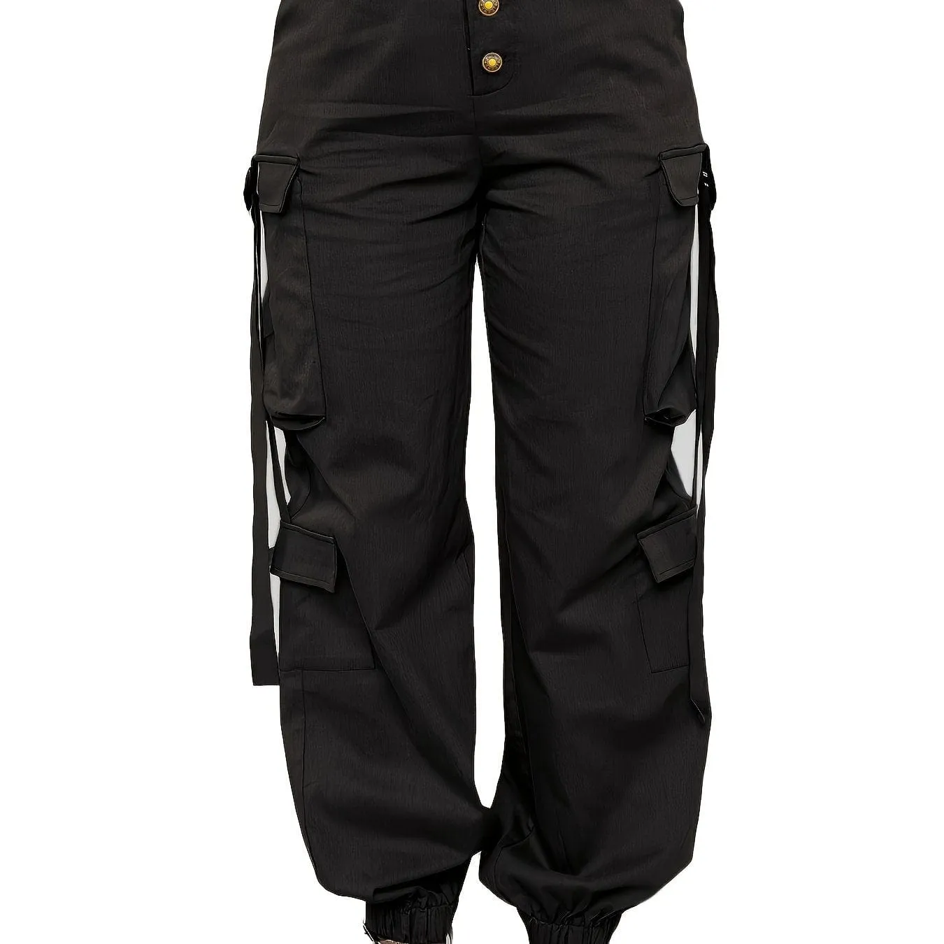 High Waist Jogger Pants - Alpha C Apparel, Solid Flap Pockets, Casual Spring/Fall