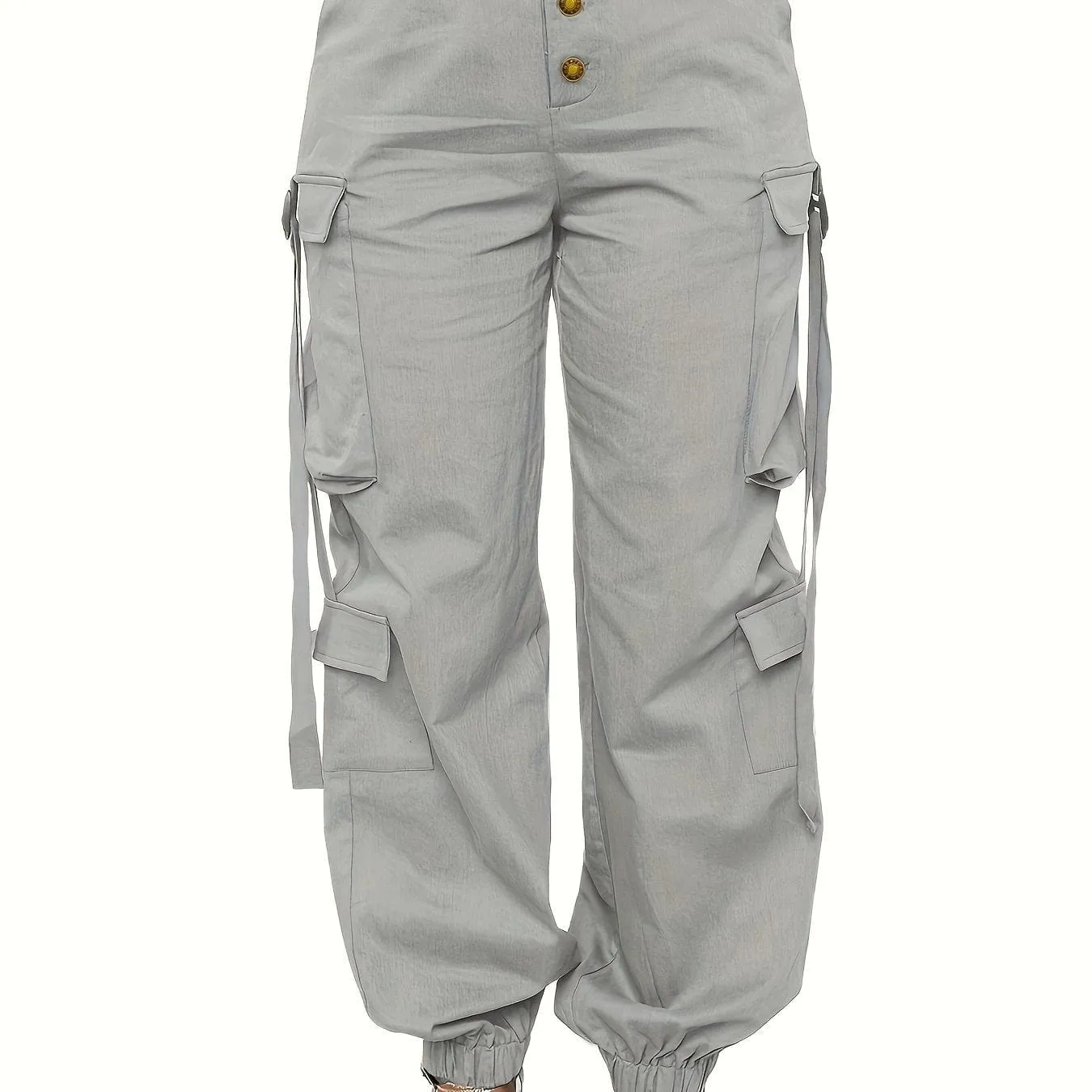 High Waist Jogger Pants - Alpha C Apparel, Solid Flap Pockets, Casual Spring/Fall