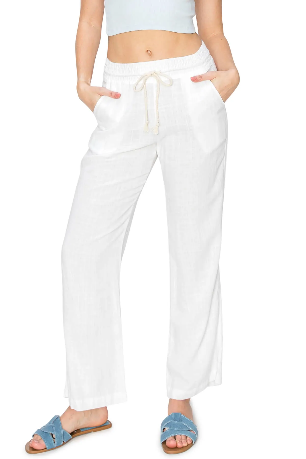 High Waist Relaxed Lounge Beach Pants - White